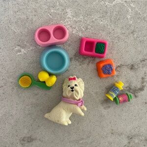 Vintage 1989 Barbie Pets doll Westie Puppy Toy Accessory With Bowls Dog Barbie’s